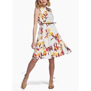 MAXMARA Womens Ivory Belted Sleeveless Knee Length Fit + Flare Dress 10